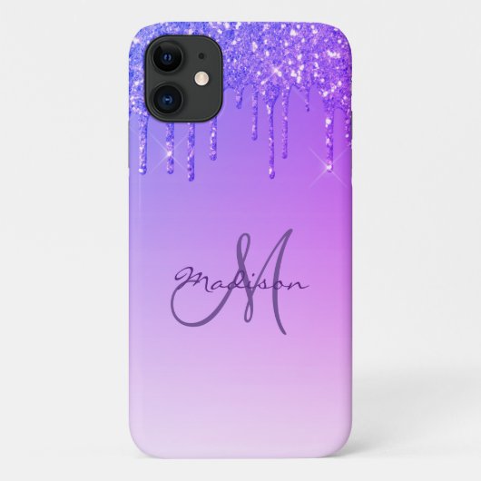 グリッターパープルモノグラムスパークルスグラムガーリートレンディー Case-Mate iPhoneケース (裏面)