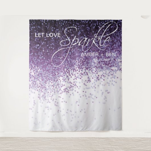 グリッターパープル紙吹雪ズバッ結婚クドロップ披露宴 タペストリー (正面)