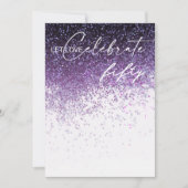 グリッターパープル紙吹雪任意の年誕生日 招待状 (正面)