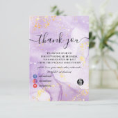 グリッターパープル金ゴールド大理石 サンキューカード (スタンド正面)