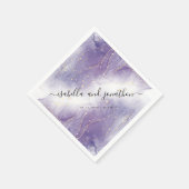 グリッターパープル&シルバー紙吹雪カスタム紙 スタンダードカクテルナプキン (角)