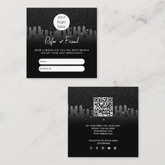 グリッタービジネスが友人の紹介カードを参照する スクエア名刺 (正面/裏面)
