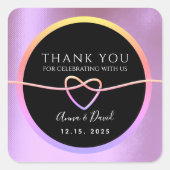 グリッターピンクとブラック結婚ズ・サンキュー スクエアシール (正面)