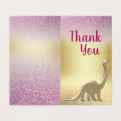 グリッターピンクと金ゴールド恐竜サンキューカード (外部フラット)