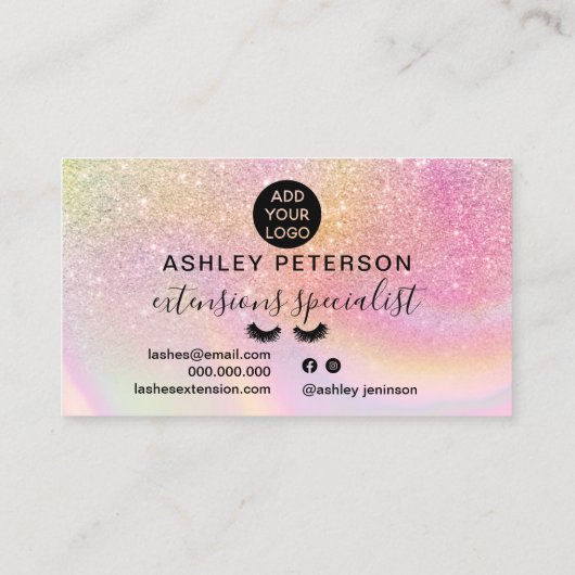 グリッターピンクのレインボーユニコーン大理石まつげ 名刺 (裏面)