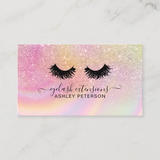 グリッターピンクのレインボーユニコーン大理石まつげ 名刺 (正面)
