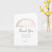 グリッターピンクの傘の赤ちゃんシャワー感謝していユー カード (黄色い花)