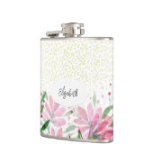 グリッターピンクの花開花水彩 フラスク (左)