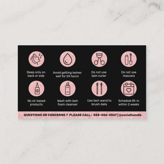 グリッターピンクまつげエクステンションLash AfterCare 名刺 (裏面)