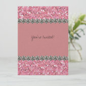 グリッターピンクオンピンクローズラインストーンズパーティー 招待状 (スタンド正面)