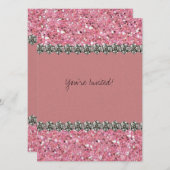 グリッターピンクオンピンクローズラインストーンズパーティー 招待状 (正面/裏面)