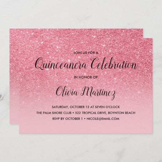 グリッターピンクキンセグラデーションーニェラ 招待状 (正面/裏面)
