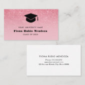 グリッターピンクグラデーションシック卒業キャップ名挿入 名刺 (正面/裏面)