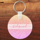 グリッターピンクコーラルバラ金ゴールドブリーズメイド キーホルダー (正面)