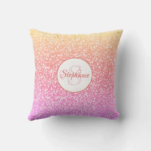 グリッターピンクサンゴバラ金ゴールドラウンドモノグラム クッション (裏面)