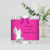 グリッターピンクシルバーグラマーハイヒールパーティー 招待状 (スタンド正面)