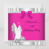 グリッターピンクシルバーグラマーハイヒールパーティー 招待状 (正面)