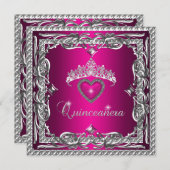 グリッターピンクシルバーティアラキンセアニェラ15日 招待状 (正面/裏面)