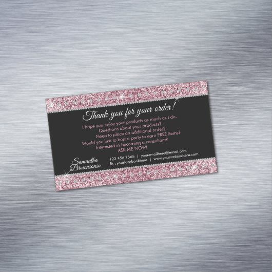 グリッターピンクジュエリーダイヤモンドきらきら光るありがとう マグネット名刺 (インサイチュ)