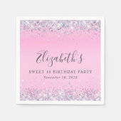 グリッターピンクスウィート16バースデーパーティー スタンダードカクテルナプキン (正面)