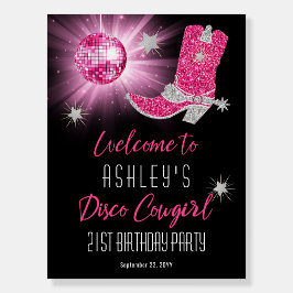 グリッターピンクディスコ女性のカーボーイ21st誕生日パーティー