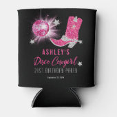 グリッターピンクディスコ女性のカーボーイ21st誕生日パーティー 缶クーラー (正面)