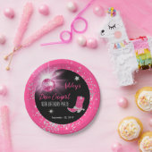 グリッターピンクディスコ女性のカーボーイ40th誕生日パーティー ペーパープレート (パーティー)