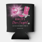 グリッターピンクディスコ女性のカーボーイ50thバースデーパーティー 缶クーラー (裏面)