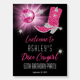 グリッターピンクディスコ女性のカーボーイ60thバースデーパーティー