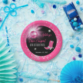 グリッターピンクディスコ女性のカーボーイ60thバースデーパーティー ペーパープレート (パーティー)