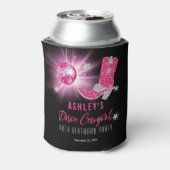 グリッターピンクディスコ女性のカーボーイ60thバースデーパーティー 缶クーラー (缶裏面)