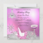 グリッターピンクハイヒールシューズシャンパンパーティー2 招待状 (正面)