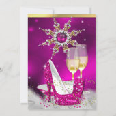 グリッターピンクハイヒールシューズシルバー金ゴールドシャンパン 招待状 (裏面)