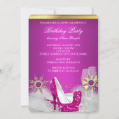 グリッターピンクハイヒールシルバー金ゴールドシャンパン2 招待状 (正面)