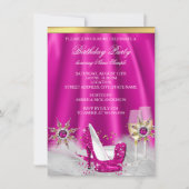グリッターピンクハイヒール金ゴールドシャンパンパーティー 招待状 (正面)