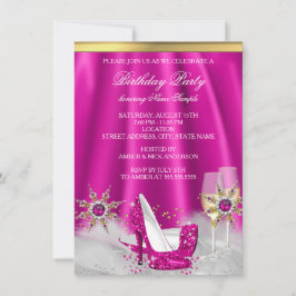 グリッターピンクハイヒール金ゴールドシャンパンパーティー 招待状