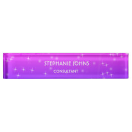 グリッターピンクパープルモノグラム名(Pink Purple Monogram Name) デスクネームプレート