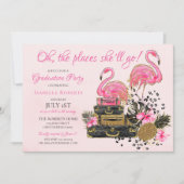 グリッターピンクフラミンゴチーター卒業パーティー 招待状 (正面)