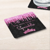 グリッターピンクブラック生まれからスパークルラグジュアリー スクエアペーパーコースター (アングル)