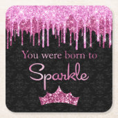 グリッターピンクブラック生まれからスパークルラグジュアリー スクエアペーパーコースター (正面)
