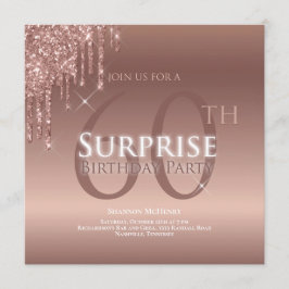 グリッターピンクホワイト60thサプライズ誕生日 招待状