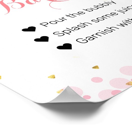 グリッターピンクムーンウォーターカラーミモザバーサイン ポスター (角)