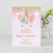 グリッターピンクユニコーン誕生日招待状 招待状 (スタンド正面)