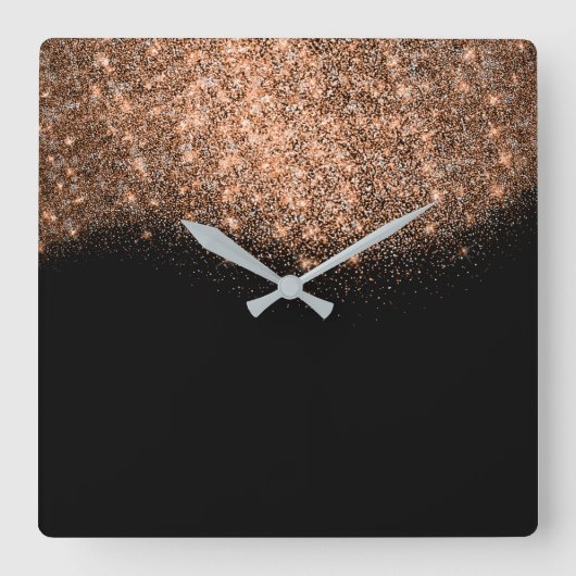 グリッターピンクローズ金ゴールド白黒概要 スクエア壁時計 (正面)