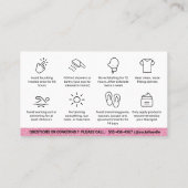 グリッターピンクワックシングアフターケアカードの抜毛 名刺 (裏面)