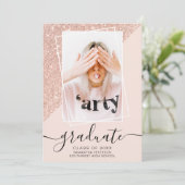 グリッターピンク大学院フォトブロック卒業 招待状 (スタンド正面)