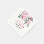 グリッターピンク牡丹フローラ緑誕生日 スタンダードカクテルナプキン (角)