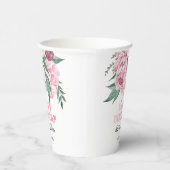 グリッターピンク牡丹フローラ緑誕生日 紙コップ (右)