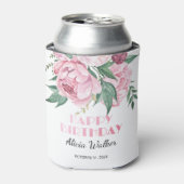 グリッターピンク牡丹フローラ緑誕生日 缶クーラー (缶正面)