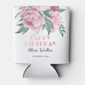 グリッターピンク牡丹フローラ緑誕生日 缶クーラー (正面)